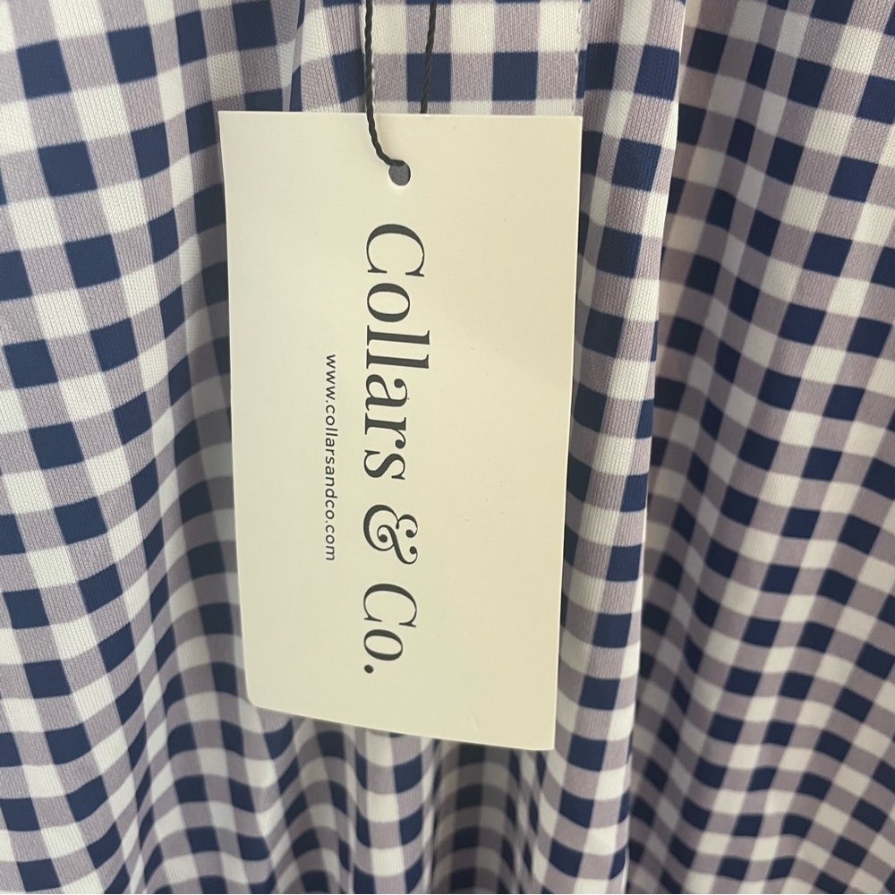 NWT Collars & Co. Navy Gingham Semi-Spread Collar Relaxed Polo in‎ Size Medium - Picture 5 of 7